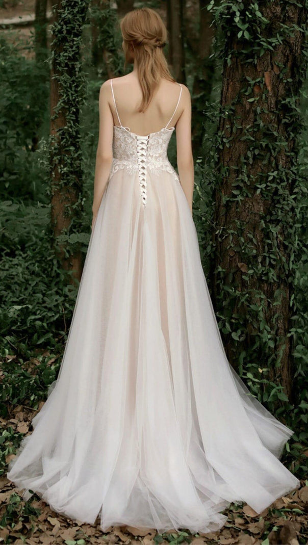 AIIZIE MESH LACE HALTER SIMPLE MORI MAXI DRESS IN WHITE - product image