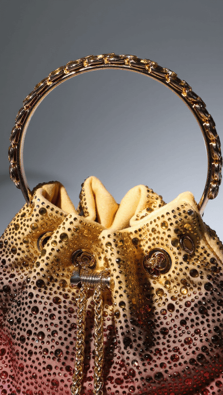 MATTEA CRYSTAL EMBELLISHED BUCKET BAG IN OMBRE