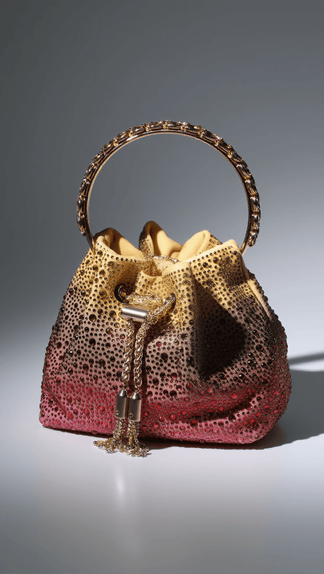 MATTEA CRYSTAL EMBELLISHED BUCKET BAG IN OMBRE