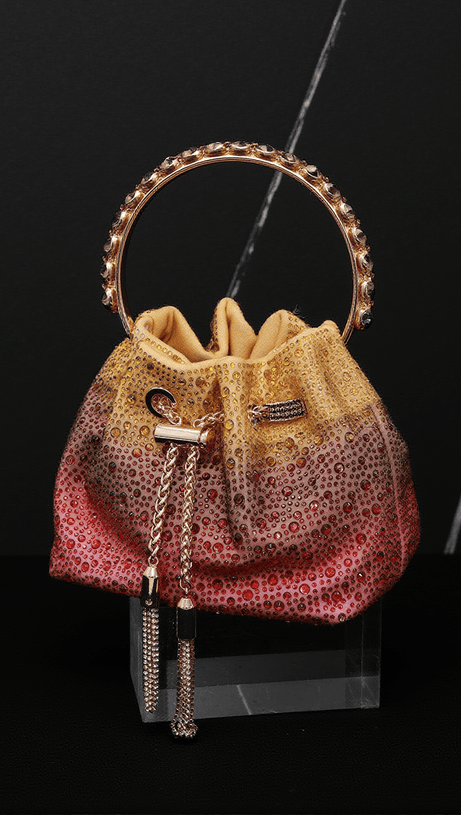 MATTEA CRYSTAL EMBELLISHED BUCKET BAG IN OMBRE
