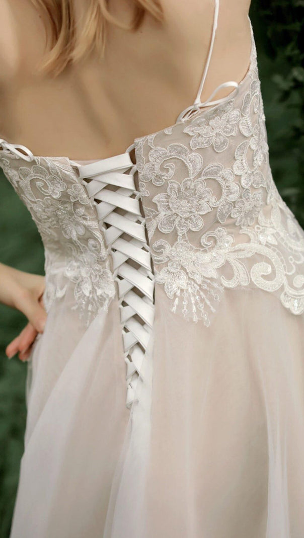 AIIZIE MESH LACE HALTER SIMPLE MORI MAXI DRESS IN WHITE - product image