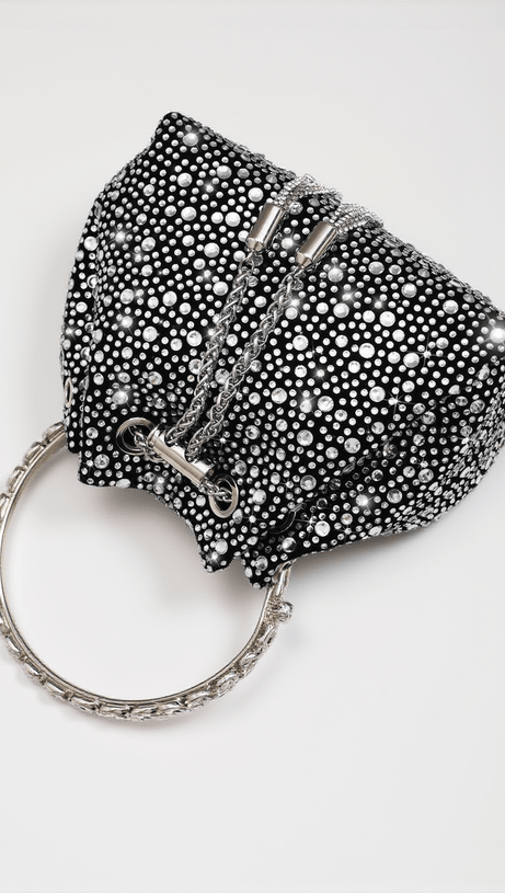 MATTEA CRYSTAL EMBELLISHED BUCKET BAG IN BLACK