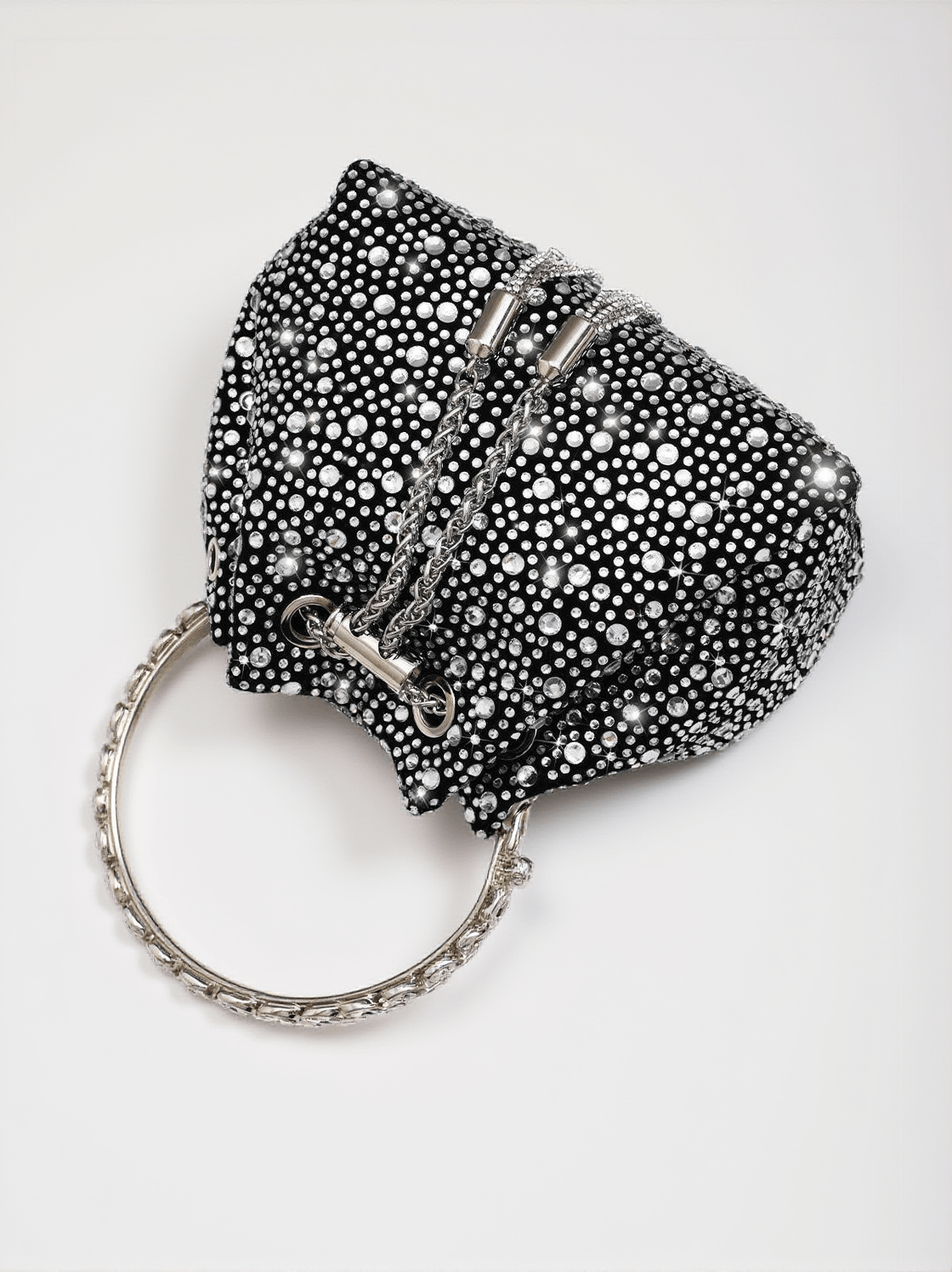 MATTEA CRYSTAL EMBELLISHED BUCKET BAG IN BLACK