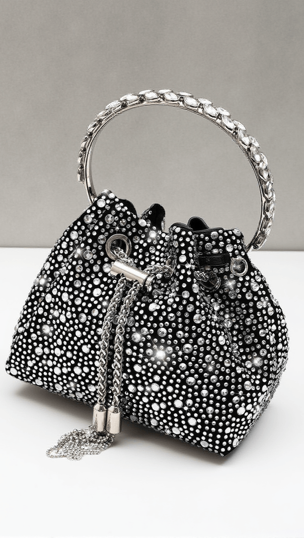 AIIZIE MATTEA CRYSTAL EMBELLISHED BUCKET BAG IN BLACK - product image
