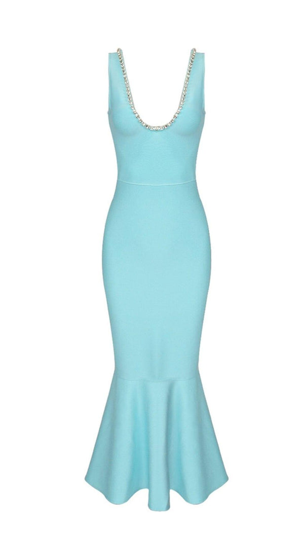 AIIZIE BANDAGE FISHTAIL SLEEVELESS HIGH WAIST MAXI DRESS IN AQUAMARINE - product image