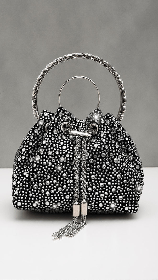 AIIZIE MATTEA CRYSTAL EMBELLISHED BUCKET BAG IN BLACK - product image