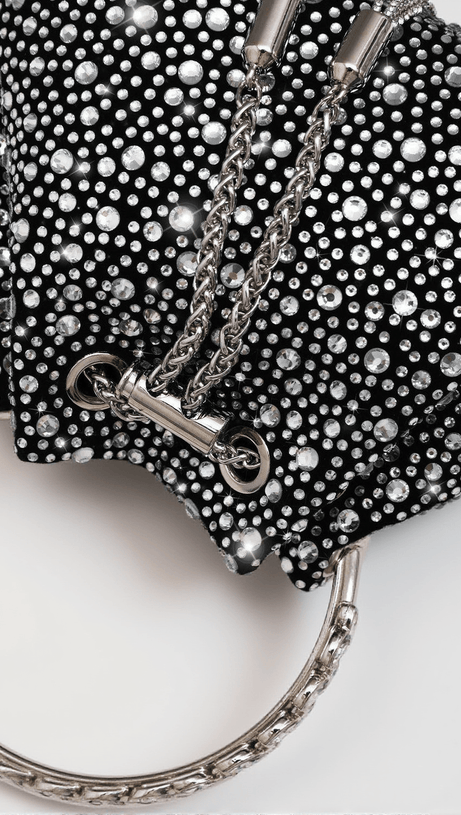 MATTEA CRYSTAL EMBELLISHED BUCKET BAG IN BLACK