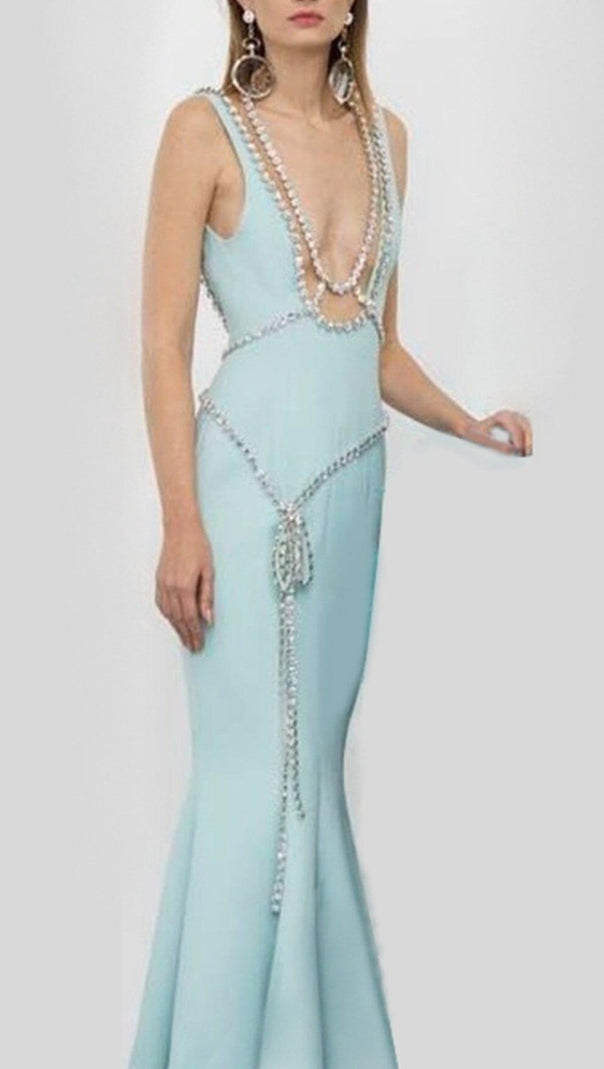 AIIZIE BANDAGE FISHTAIL SLEEVELESS HIGH WAIST MAXI DRESS IN AQUAMARINE - product image