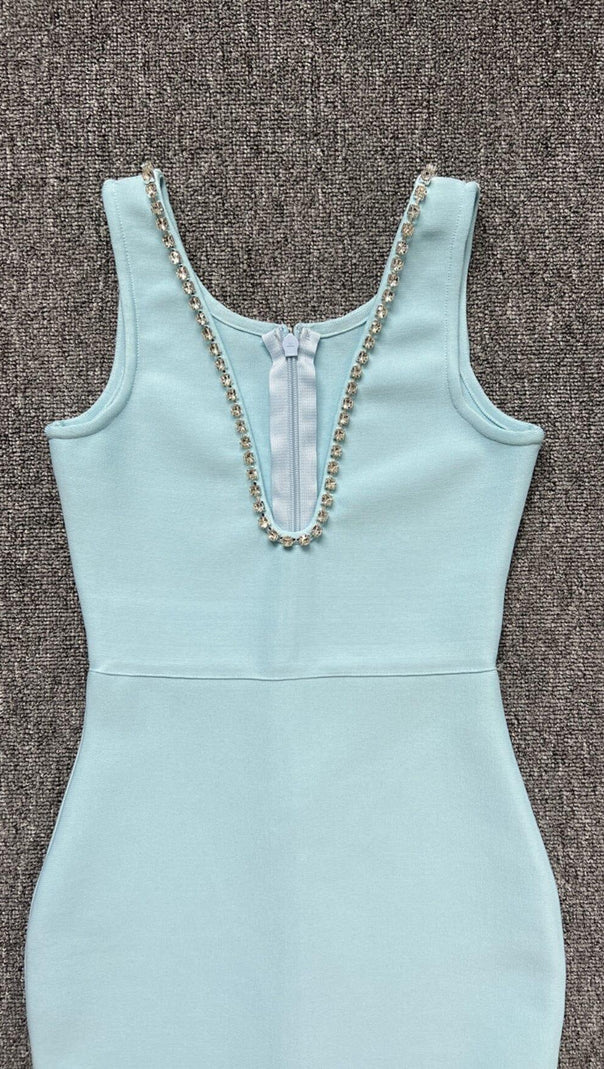 AIIZIE BANDAGE FISHTAIL SLEEVELESS HIGH WAIST MAXI DRESS IN AQUAMARINE - product image