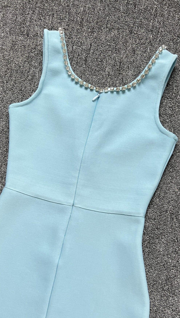 AIIZIE BANDAGE FISHTAIL SLEEVELESS HIGH WAIST MAXI DRESS IN AQUAMARINE - product image
