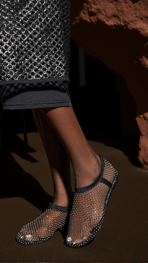 AIIZIE ALANI RHINESTONE FISHNET FLAT IN BLACK - product image