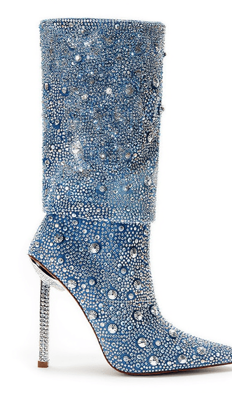 Mia Rhinestone Glitter Denim Boots