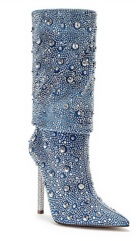 Mia Strass Glitzer Denim Stiefel