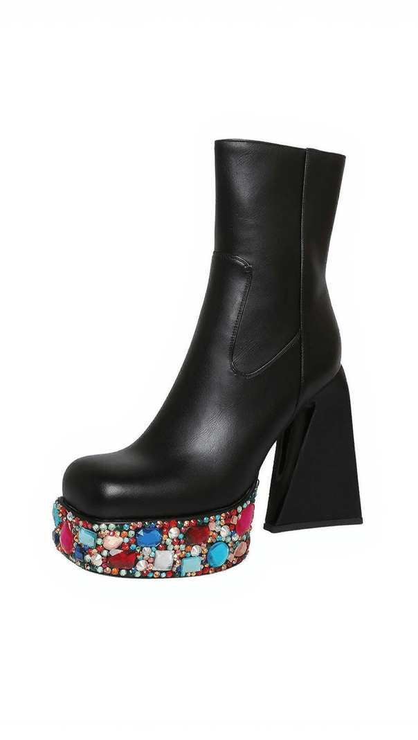 AIIZIE CECILE MULTI RHINESTONE BOOTS IN BLACK - product image