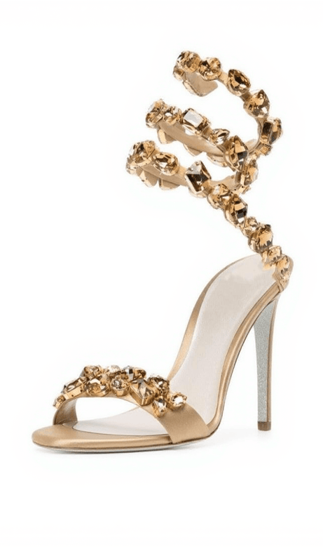 Elyra Snake Rhinestone Sandals In Gold