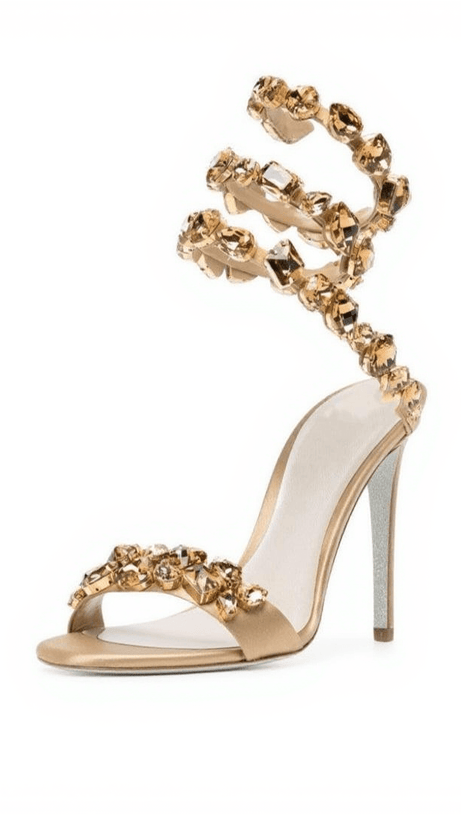 ELYRA SNAKE RHINESTONE SANDALS IN GOLD