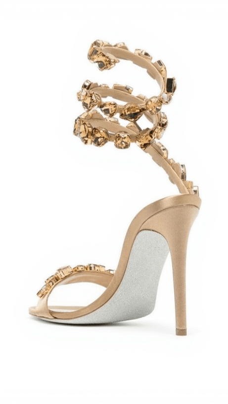 Elyra – Sandalen mit Schlangenmuster und Strasssteinen in Gold