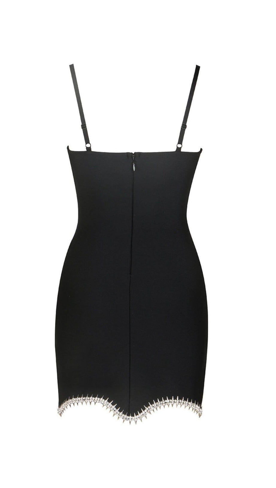 MINI ABITO CON BENDAGGI E SPALLINE A DIAMANTI IN NERO