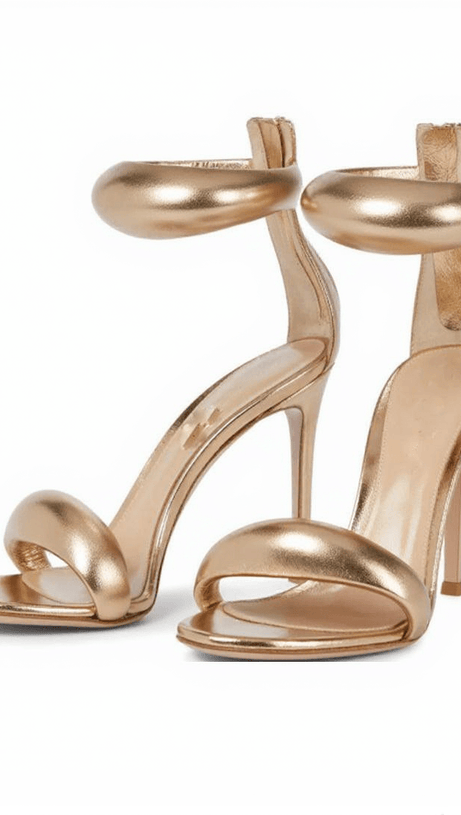 Aleena Goldfarbene Sandalen mit Knöchelriemen