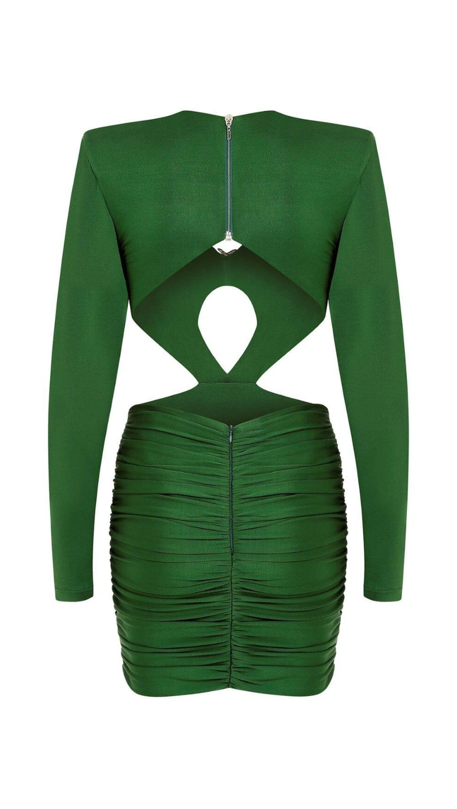 SATIN HEAVYWEIGHT CUT-OUT VINTAGE MINI DRESS IN DARK GREEN