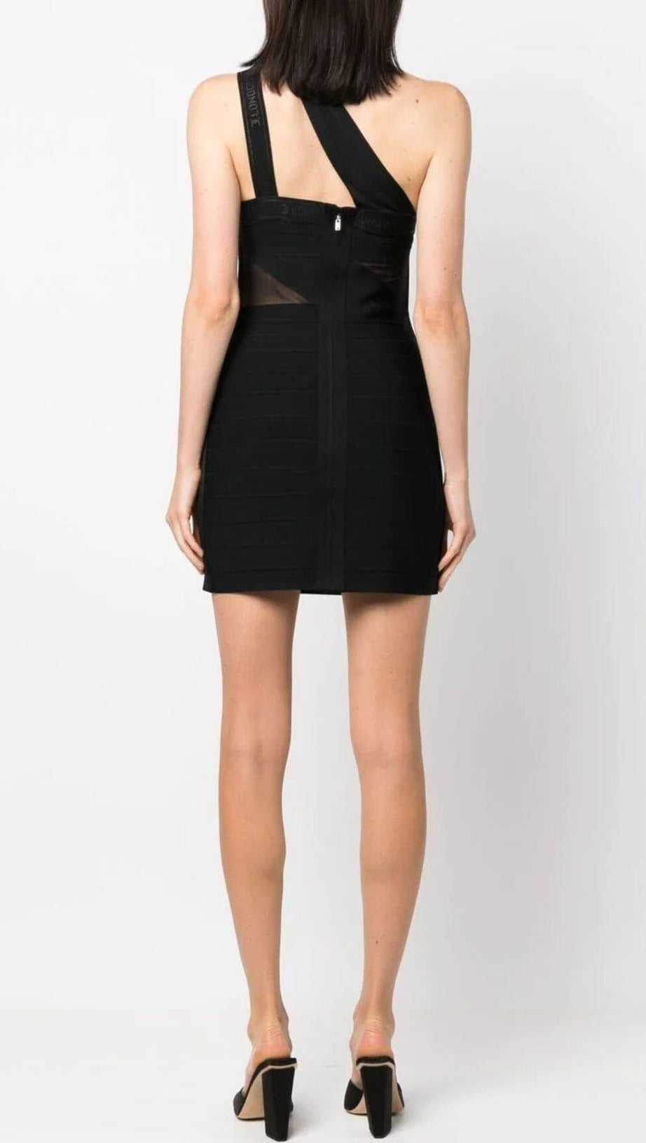 BANDAGE PATCHWORK CUT-OUT SLOUCHY MINI DRESS IN BLACK