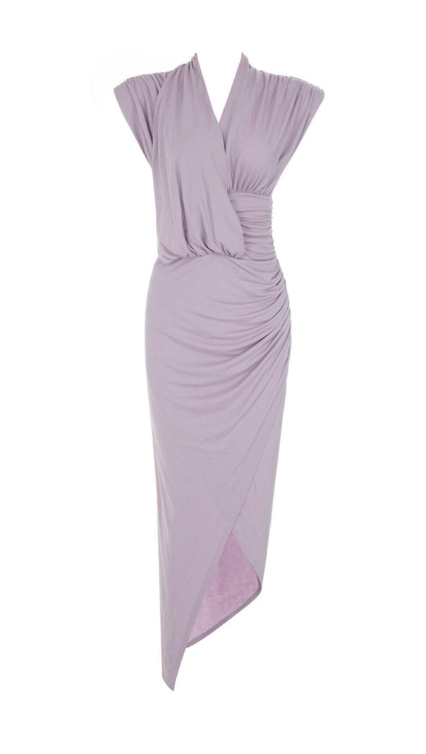 AIIZIE DEEP V-NECK SMALL FLYING-SLEEVED HIGH-RISE DRESS IN LIGHT PURPLE - product image