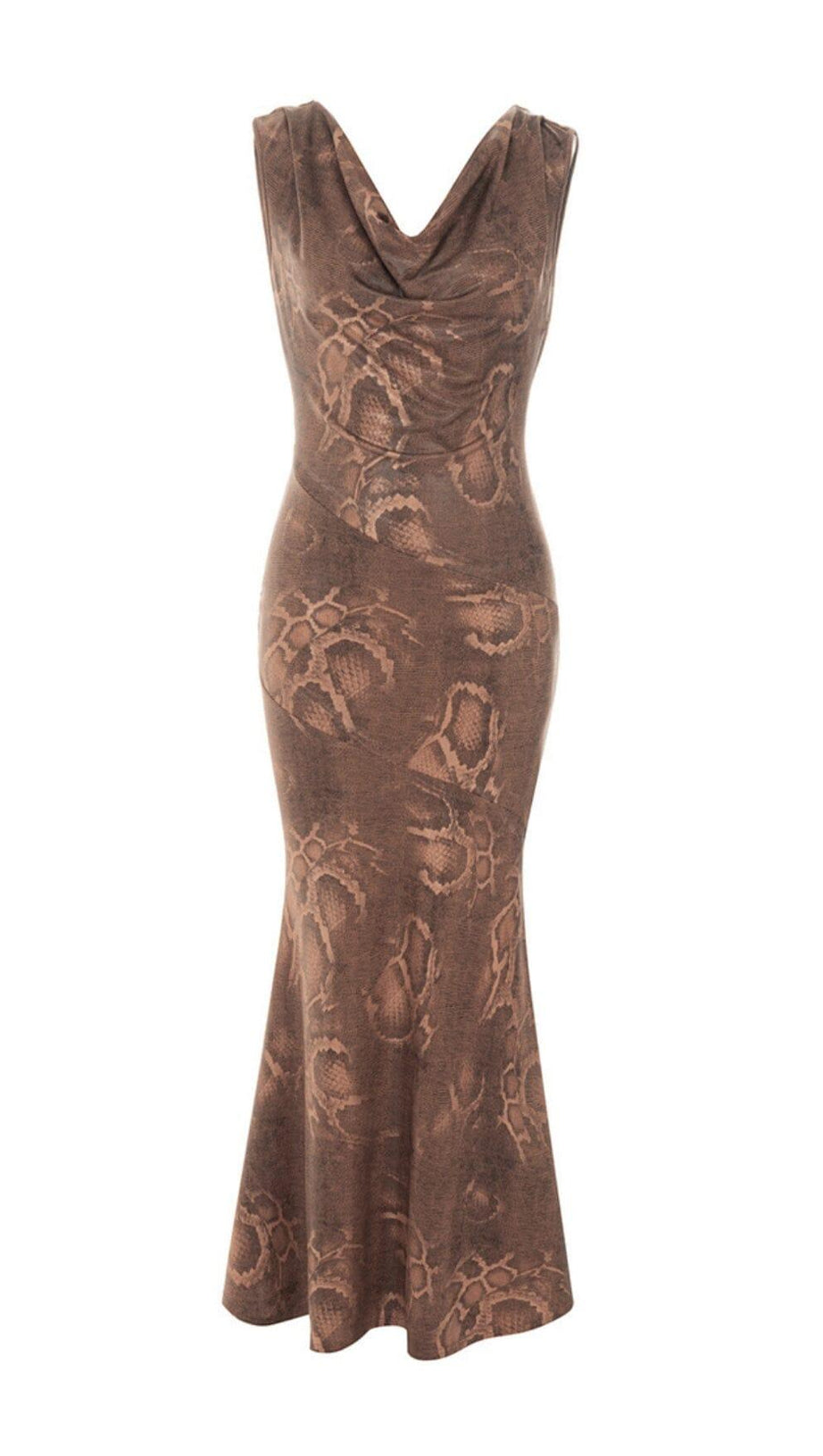 DRAPE SNAKE-PRINT SLEEVELESS DRESS IN KHAKI