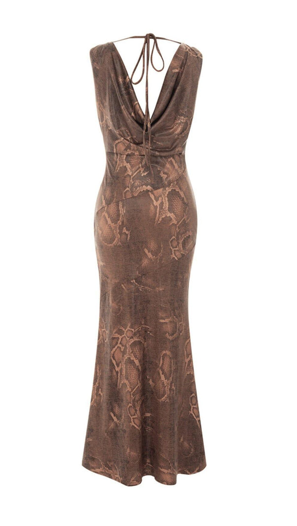 AIIZIE DRAPE SNAKE-PRINT SLEEVELESS DRESS IN KHAKI - product image
