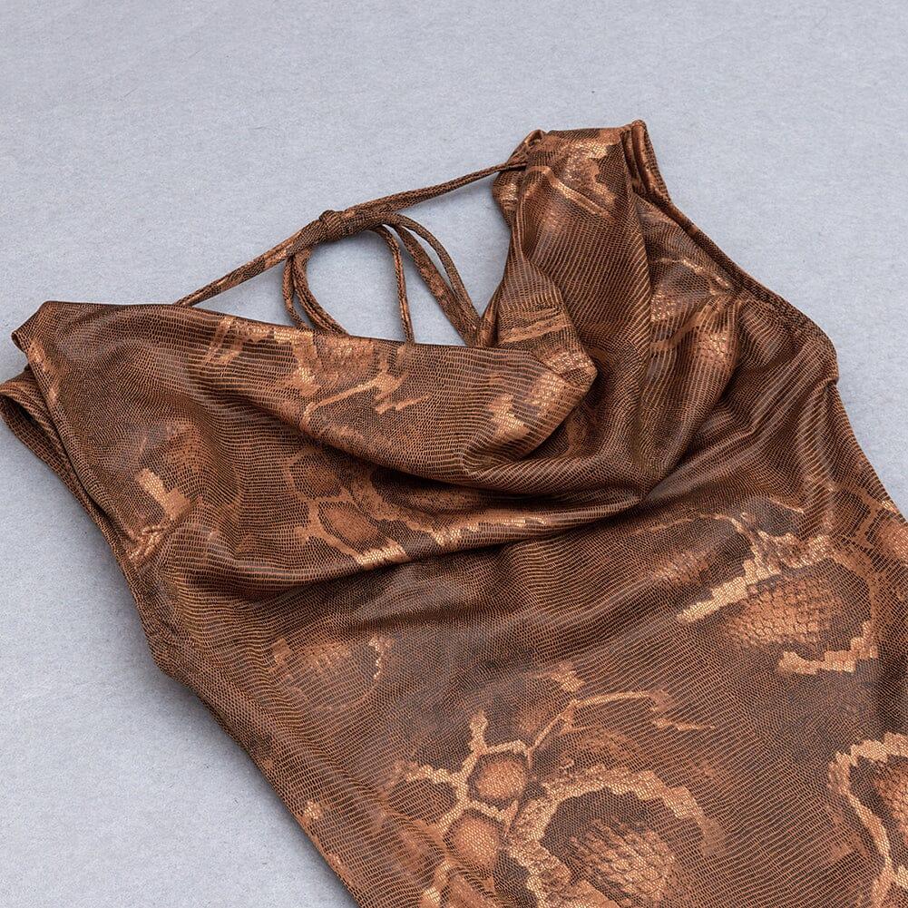 AIIZIE DRAPE SNAKE-PRINT SLEEVELESS DRESS IN KHAKI - product image
