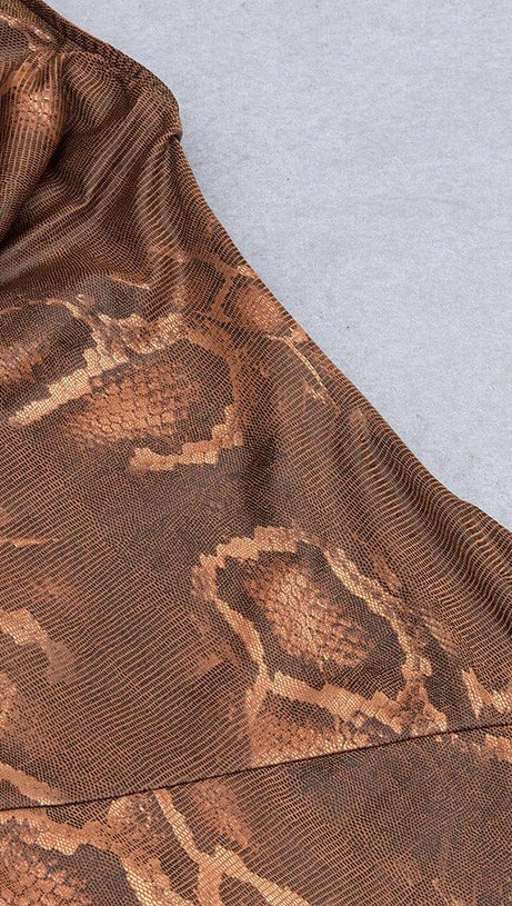 DRAPE SNAKE-PRINT SLEEVELESS DRESS IN KHAKI