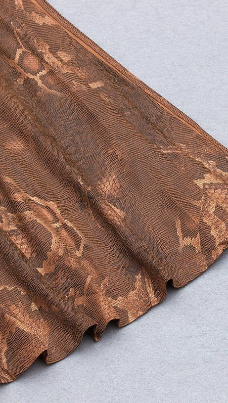 DRAPE SNAKE-PRINT SLEEVELESS DRESS IN KHAKI