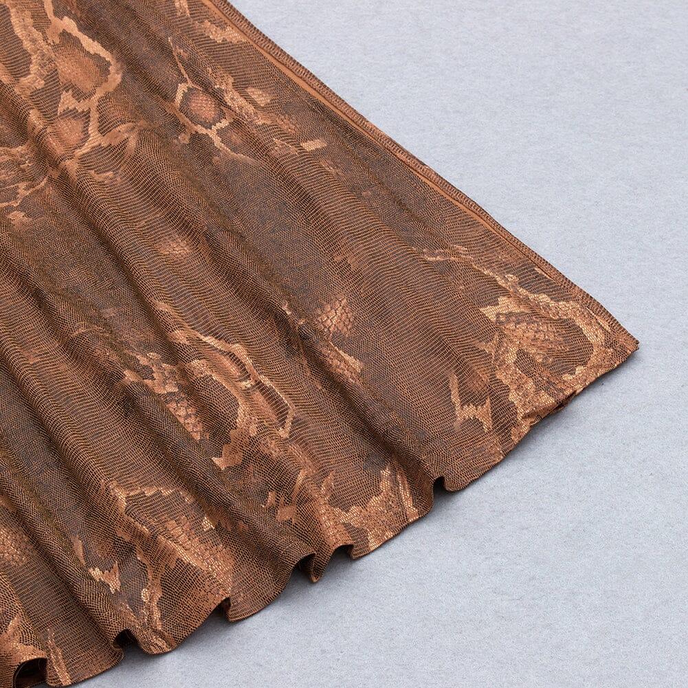 DRAPETES ÄRMELLOSES KLEID MIT SCHLANGENPRINT IN KHAKI