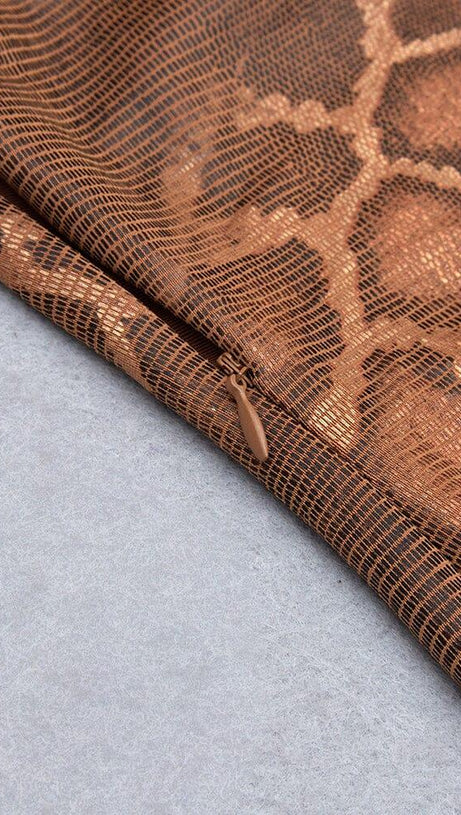 DRAPE SNAKE-PRINT SLEEVELESS DRESS IN KHAKI