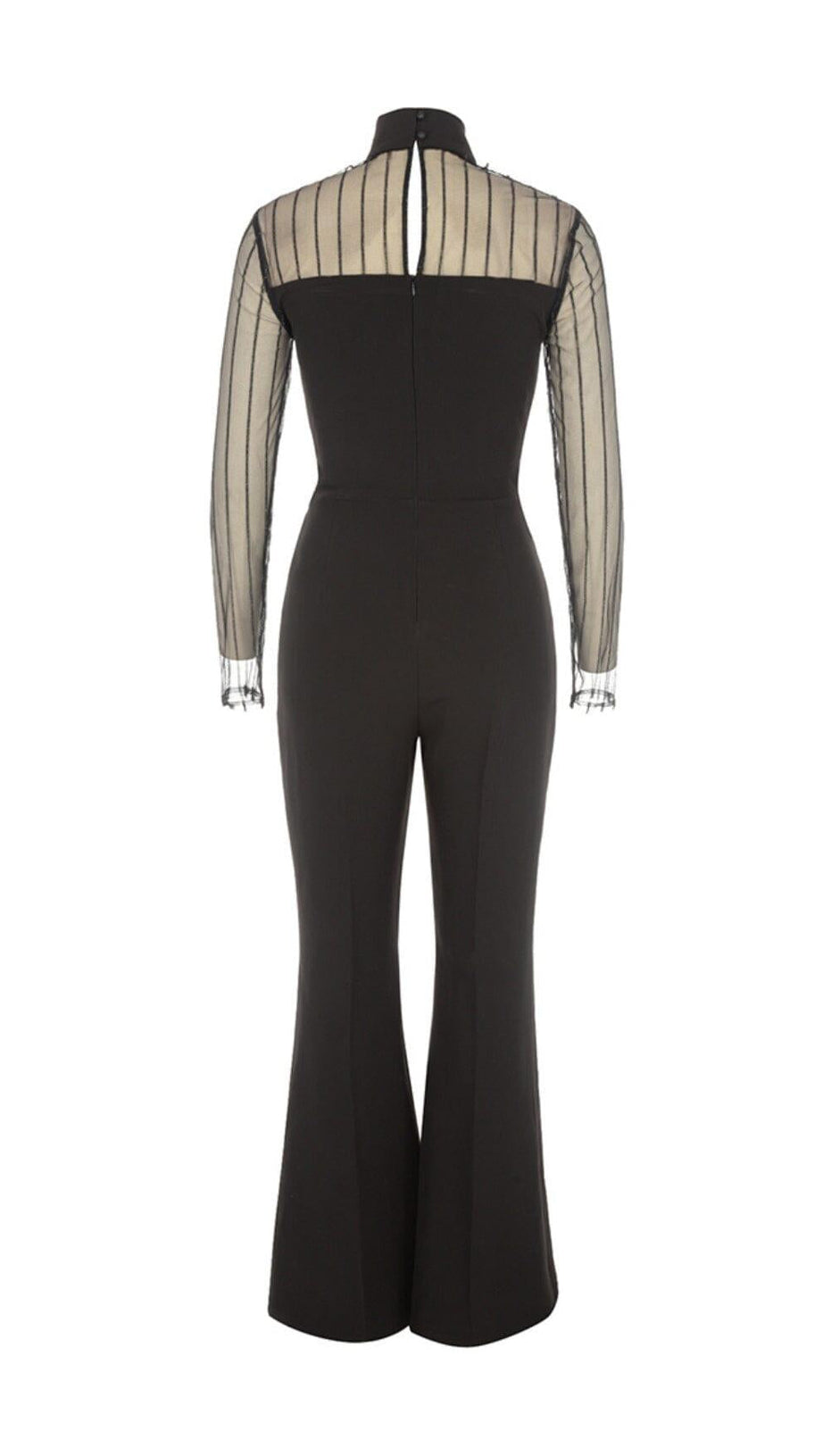 MESH STITCHED CROSS-TIE JUMPSUIT IN BLACK