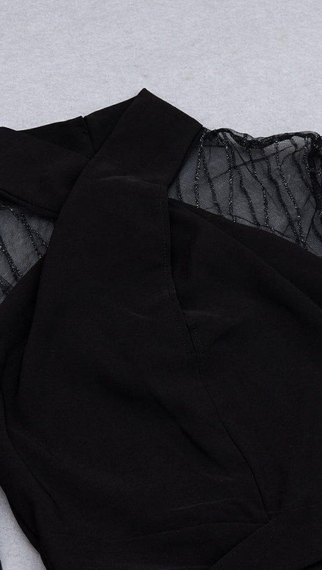 MESH STITCHED CROSS-TIE JUMPSUIT IN BLACK