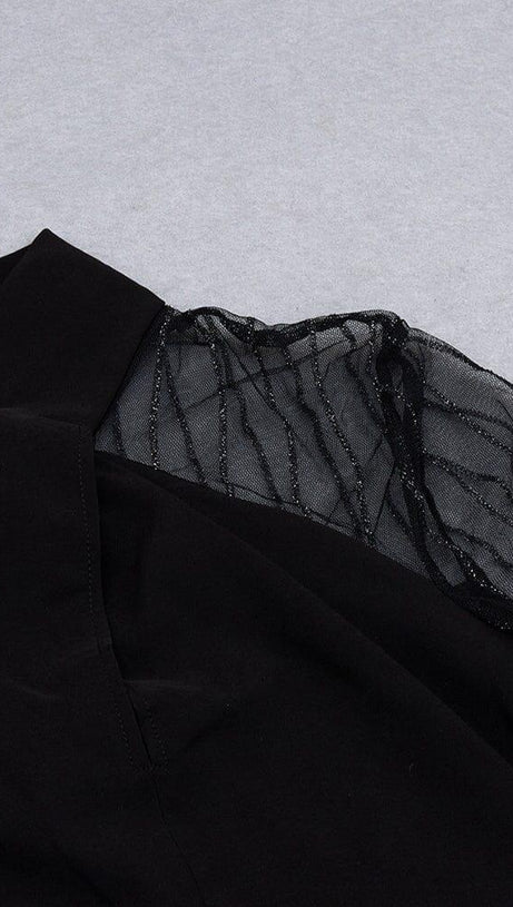 MESH STITCHED CROSS-TIE JUMPSUIT IN BLACK