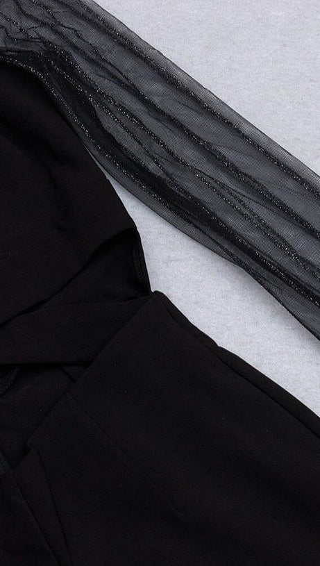 MESH STITCHED CROSS-TIE JUMPSUIT IN BLACK