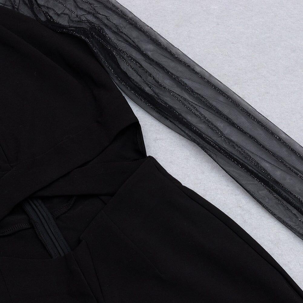 AIIZIE MESH STITCHED CROSS-TIE JUMPSUIT IN BLACK - product image