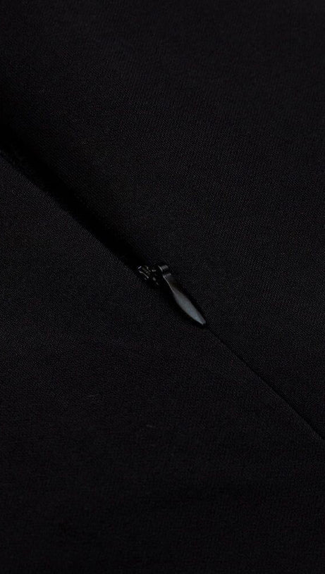 MESH STITCHED CROSS-TIE JUMPSUIT IN BLACK