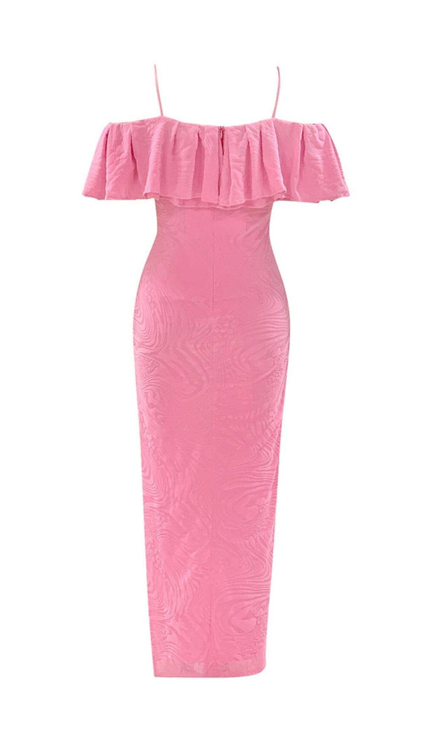 AIIZIE RUFFLE COLLAR OFF-THE-SHOULDER HIGH SLIT DRESS IN PINK - product image