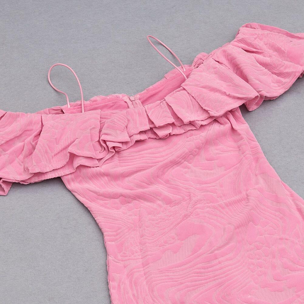 AIIZIE RUFFLE COLLAR OFF-THE-SHOULDER HIGH SLIT DRESS IN PINK - product image