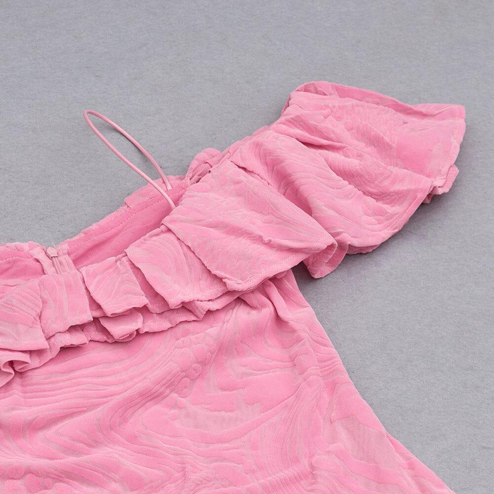 AIIZIE RUFFLE COLLAR OFF-THE-SHOULDER HIGH SLIT DRESS IN PINK - product image