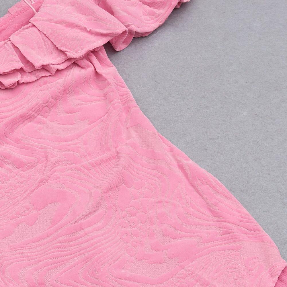 AIIZIE RUFFLE COLLAR OFF-THE-SHOULDER HIGH SLIT DRESS IN PINK - product image