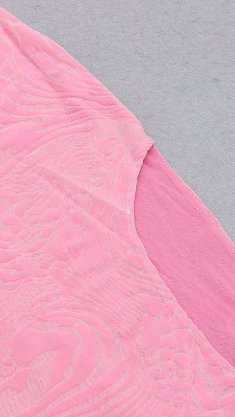 RUFFLE COLLAR OFF-THE-SHOULDER HIGH SLIT DRESS IN PINK