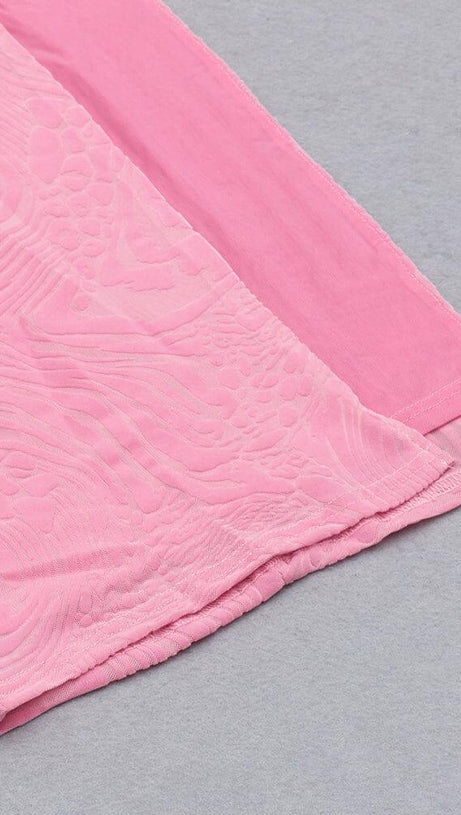 RUFFLE COLLAR OFF-THE-SHOULDER HIGH SLIT DRESS IN PINK