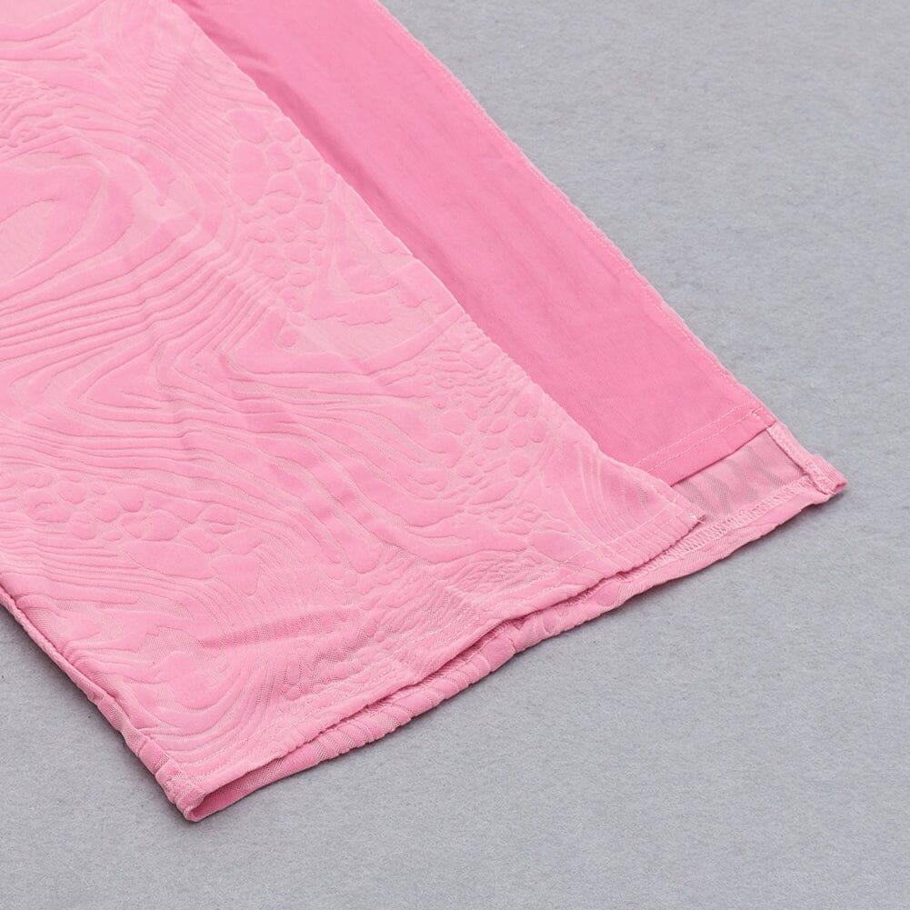 Ruffle Collar Off-the-Shoulder High Slit Dress in Pink