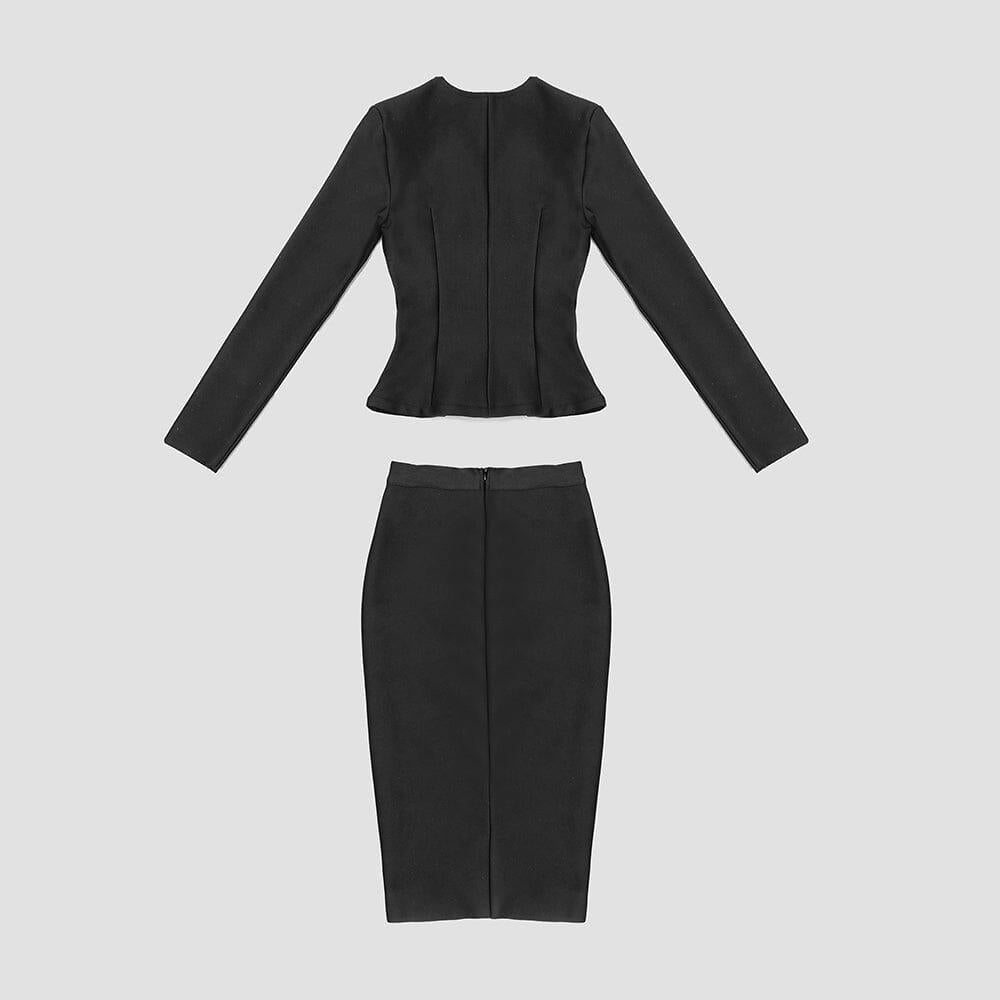 AIIZIE V-NECK METAL BUTTON DECORATIVE SLIM FIT SKIRT IN BLACK - product image