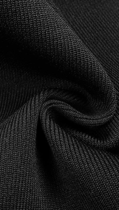 V-NECK METAL BUTTON DECORATIVE SLIM FIT SKIRT IN BLACK