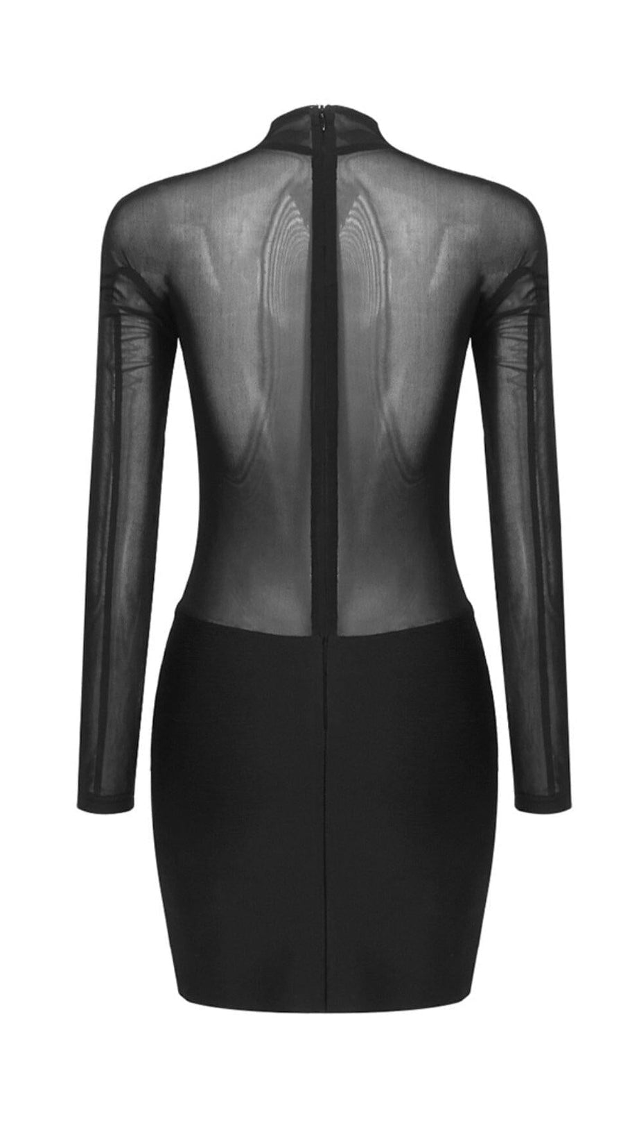 MESH STITCHED SLIM-FIT MINI DRESS IN BLACK