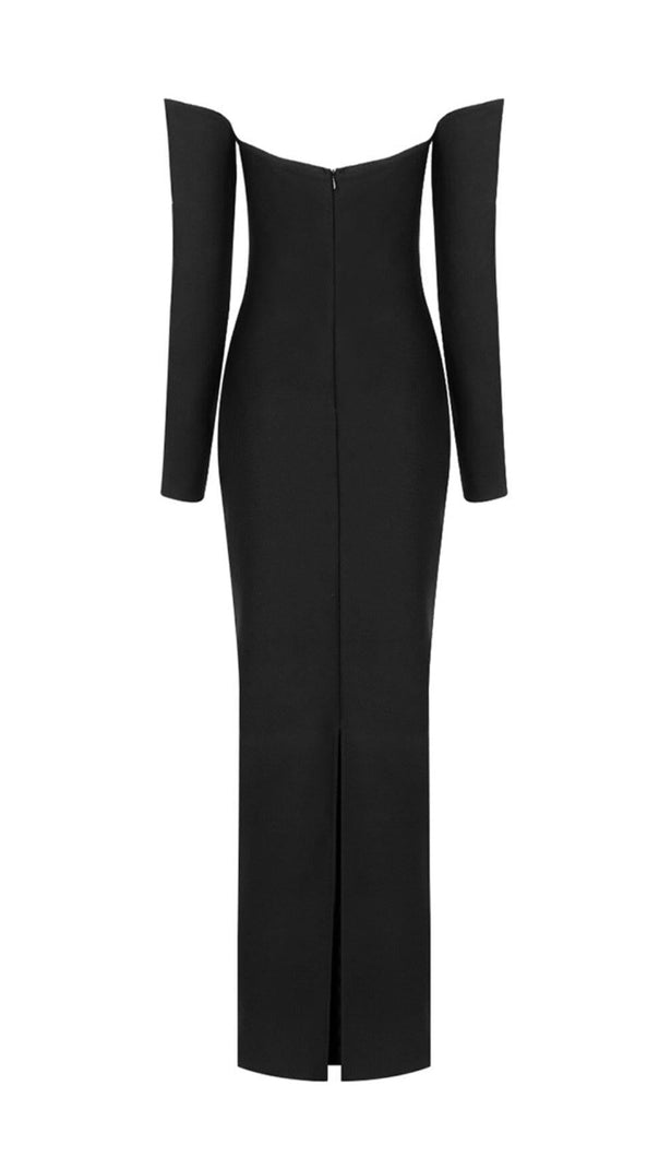 AIIZIE SLIM-FIT CHEST HOLLOW OFF-THE-SHOULDER MAXI DRESS IN BLACK - product image